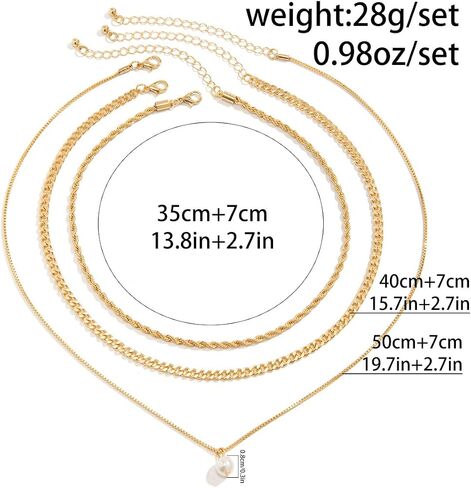 Dainty Layered Snake Paperclip Chain Necklaces Set for Women, 14k Gold Charm stacked Pearl Twisty Cuban Square Box Chain Choker Necklace Jewelry Gift in Saudi Arabia