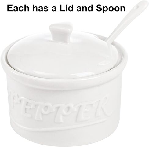 مجموعة هاكاروا المكونة من 2 قبو ملح وفلفل سيراميك مع غطاء وملعقة، أوعية ملح وفلفل قابلة للتكديس 8.5 أونصة، صندوق توابل المطبخ العتيق لأملاح البحر والسكر والأبيض in Kuwait