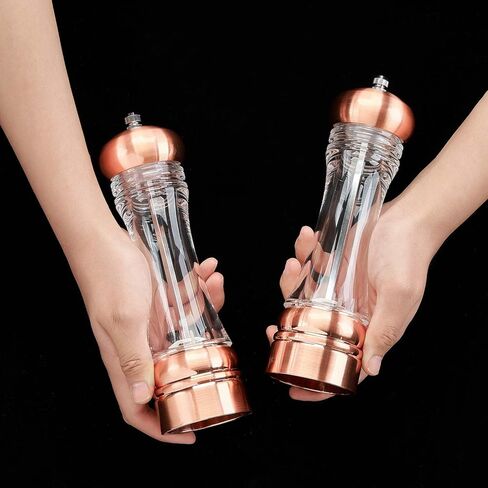 مجموعة مطاحن الملح والفلفل مقاس 8 بوصات قابلة لإعادة الملء، مطحنة ملح البحر من السيراميك الشفاف مع خشونة قابلة للتعديل، لمطعم المطبخ من ديرليت (قطعتان) in Kuwait