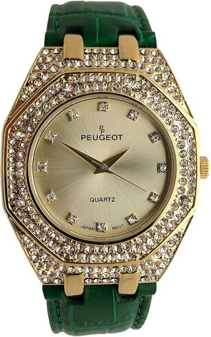 Peugeot Womens Boyfriend Wrist Watch with Crystal Bezel and Matching Leather Color Band Strap in Saudi Arabia