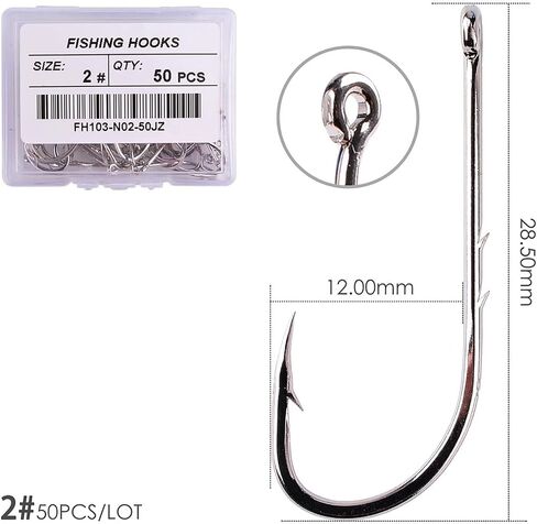 50pcs Bait Holder Hooks, Long Shank Fishing Hook, Straight Handle High Carbon Steel Sharp Barbed Bait Hook Fishing Tackle Accessories 2# in Saudi Arabia