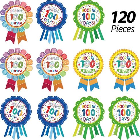 120 Pieces 100 Days of School Stickers 100 Days Ribbon Incentive Badge, Motivational Badge Stickers for Kids Home Classroom Party Decoration in Saudi Arabia