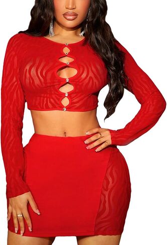 MakeMeChic Women's Striped 2 Piece Outfits Cut Out Crop Top and Bodycon Pencil Mini Skirt Set in Saudi Arabia
