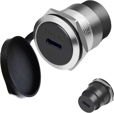 USB-C 3.1 Panel Mount Adapter - Threaded Fixed Mount, Type-C Female-to-Female Connector, 10Gbps, with Anti-Loosening Gasket & Dust-Proof Cover for Dashboards & Device Panels (Silver) in Saudi Arabia