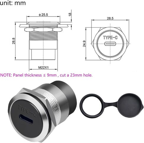 USB-C 3.1 Panel Mount Adapter - Threaded Fixed Mount, Type-C Female-to-Female Connector, 10Gbps, with Anti-Loosening Gasket & Dust-Proof Cover for Dashboards & Device Panels (Silver) in Saudi Arabia