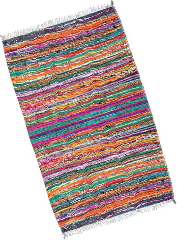 Eleet Eco Friendly 100% Recycled Cotton Chindi Rug - 3.5x6 Ft Hand Woven & Reversible for Living Room Kitchen Entry Runner (3.5x6 Feet, Blue Dyed Chindi Rug) in Saudi Arabia