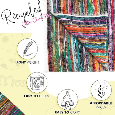 Eleet Eco Friendly 100% Recycled Cotton Chindi Rug - 3.5x6 Ft Hand Woven & Reversible for Living Room Kitchen Entry Runner (3.5x6 Feet, Blue Dyed Chindi Rug) in Saudi Arabia