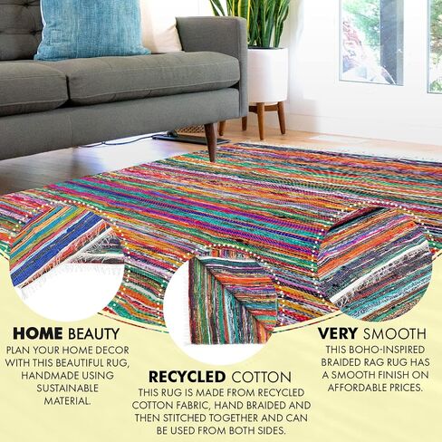 Eleet Eco Friendly 100% Recycled Cotton Chindi Rug - 3.5x6 Ft Hand Woven & Reversible for Living Room Kitchen Entry Runner (3.5x6 Feet, Blue Dyed Chindi Rug) in Saudi Arabia