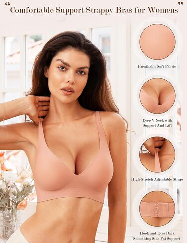 Women Wireless Bra No Underwire Push Up Seamless Bras Full Coverage Comfortable Bras Soft Padded Vneck Everyday Bra in Saudi Arabia