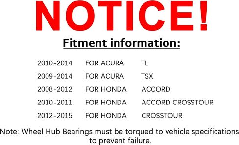 MAYASAF 510095 Front Wheel Bearing for Honda 2008-2012 Accord/10-11 Accord Crosstour/12-15 Crosstour, for Acura 2010-2014 TL/09-14 TSX in Saudi Arabia
