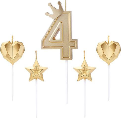 TOYMIS 1 Set of 3inch Birthday Candles, Including 1 Crown Cake Main Numeral Candles, 2 Star Candles and 2 Heart Candles for Birthday Anniversary Parties (Gold, 1) in Saudi Arabia