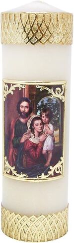 شموع تعبدية مزينة يدويًا من CB Church Supply مع صورة مؤطرة بالشمع الذهبي وشمعة صلاة عائلية من Baumer، مقاس 20.32 سم، قلب طاهر in Saudi Arabia