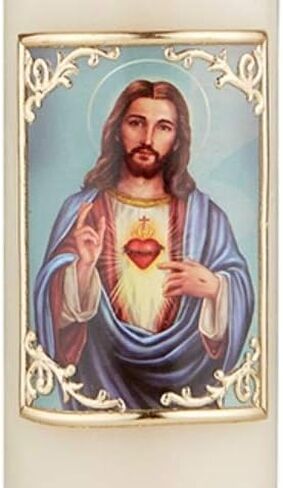 شموع تعبدية مزينة يدويًا من CB Church Supply مع صورة مؤطرة بالشمع الذهبي وشمعة صلاة عائلية من Baumer، مقاس 20.32 سم، قلب طاهر in Saudi Arabia