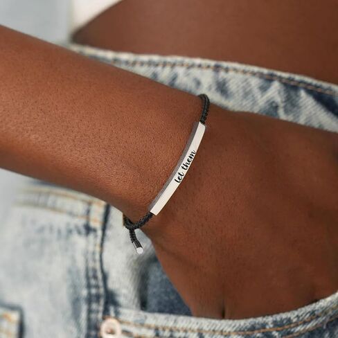 Let Them Tube Bracelet for Women, Self Worth Motivation Bracelet Adjustable Braided Rope Handmade Engraved Bracelet Stainless Steel To My Daughter Inspirational Jewelry Gifts for Women Best Friend in Saudi Arabia