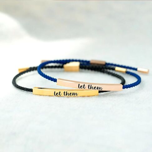 Let Them Tube Bracelet for Women, Self Worth Motivation Bracelet Adjustable Braided Rope Handmade Engraved Bracelet Stainless Steel To My Daughter Inspirational Jewelry Gifts for Women Best Friend in Saudi Arabia