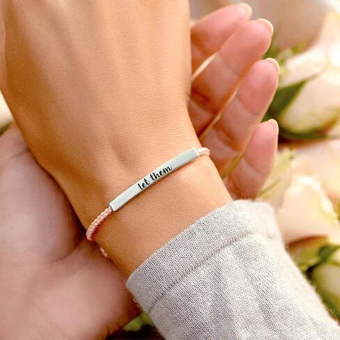 Let Them Tube Bracelet for Women, Self Worth Motivation Bracelet Adjustable Braided Rope Handmade Engraved Bracelet Stainless Steel To My Daughter Inspirational Jewelry Gifts for Women Best Friend in Saudi Arabia