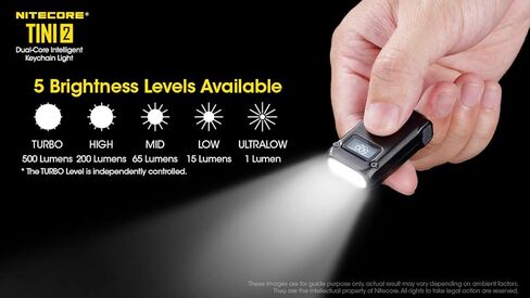 Nitecore TINI 2 Keychain Flashlight, Gray 500 Lumen USB-C Rechargeable with Digital Display LumenTac Charging Cable in Saudi Arabia