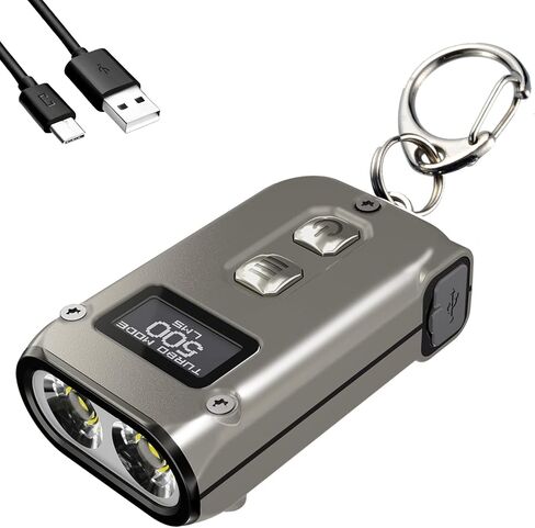 Nitecore TINI 2 Keychain Flashlight, Gray 500 Lumen USB-C Rechargeable with Digital Display LumenTac Charging Cable in Saudi Arabia