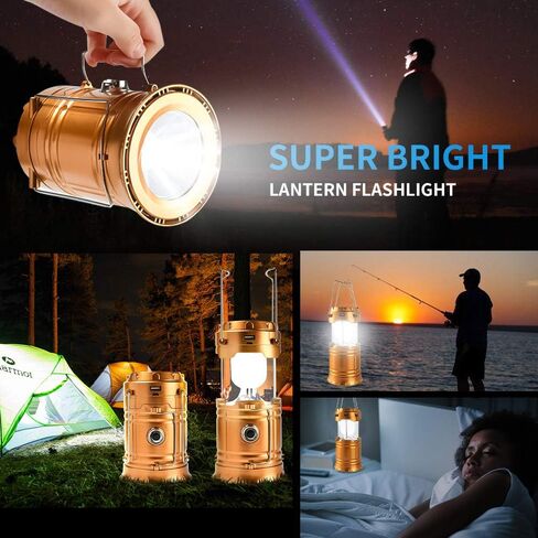 LED Camping Lantern, Solar and Rechargeable Lantern Flashlight Collapsible and Portable Light for Daily/Camp/Hiking/Night Fishing/Emergency/Hurricanes/Storm(Blue, 1 Pack) in Saudi Arabia
