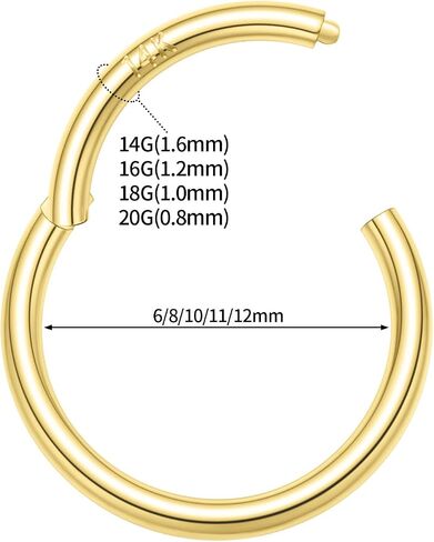 GAGABODY 14K Solid Gold Nose Rings Hoop Yellow Gold Septum Rings Conch Piercing Jewelry 20g/18g/16g Tragus Helix Piercing Jewelry Cartilage Daith Earring Lip Rings in Kuwait