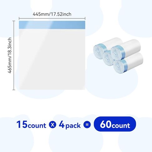 60 Units (4 Rolls × 15) Self Cleaning Litter Box Liners Bag Refill Portable Cat Litter Waste Replaced Receptacles Bags with Drawstring Heavy Duty for IMGCAP Auto Self-Cleaning Cat Litter Box 18"×17" in Saudi Arabia