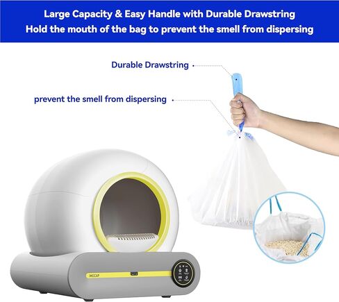 60 Units (4 Rolls × 15) Self Cleaning Litter Box Liners Bag Refill Portable Cat Litter Waste Replaced Receptacles Bags with Drawstring Heavy Duty for IMGCAP Auto Self-Cleaning Cat Litter Box 18"×17" in Saudi Arabia