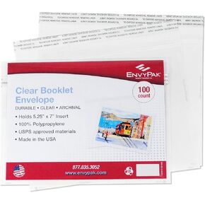 Clear Booklet, Photo & Postcard Envelope, Permanent Peel and Seal Closure - Holds 5" x 7″ Insert
