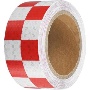 ACROPIX Universal 5cmx10m Red and White Checkered Car Reflective Stickers Reflective Tape Safety Warning Reflective Protector - Pack of 1