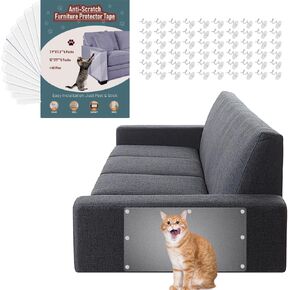 12 Sheets Cat Scratch Furniture Protector, Transparent Cat Training Deterrent Tape, Durable Couch Corner Protector from Cat Claws, 6 Packs 17’’L X 12’’W + 6 Packs 11.8’’L X 7.9’’W + 60 Pins