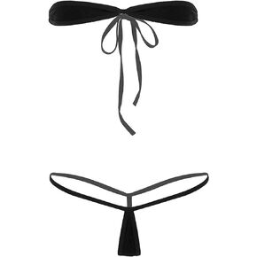 Women's 2 Pieces Micro Bikini Set Swimwear Mini Bandeau Bra Top and Thongs Lingerie Set