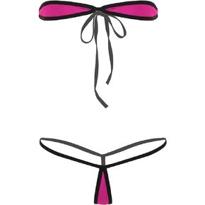 Women's 2 Pieces Micro Bikini Set Swimwear Mini Bandeau Bra Top and Thongs Lingerie Set