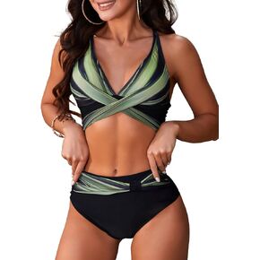 MOLLYBELL 2 Piece Women's High Waisted Bikini Set Push Up Bathing Suits Swimwear with Adjustable Shoulder Strap