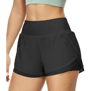 icyzone Women's Athletic Shorts - UPF50+ Gym Running Workout Shorts 2-in-1 Tummy Control Quick Dry