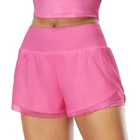 icyzone Women's Athletic Shorts - UPF50+ Gym Running Workout Shorts 2-in-1 Tummy Control Quick Dry