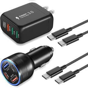 65W USB C Car Charger, Bangfun 4-Port Dual USB C & USB A Car Power Cigarette Lighter Adapter QC+PD 30W Super Fast Car Charger Block for iPhone 15 Pro Max Plus, Samung S24/S23/S22/S21+2X 6FT C Cable