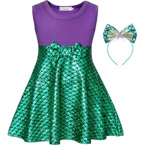 COTRIO Little Mermaid Dress Toddler Girls Princess Dresses Outfits Halloween Costume Dress up with Ears Headband