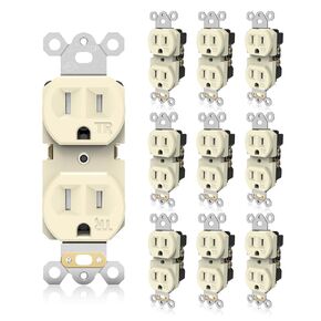 Duplex Wall Receptacle Outlets, 20A Tamper-Resistant Electrical Receptacle, 2 Pole 3 Wire, Self-Grounding, Residential Grade Wall Power Socket, White, UL Listed, 10 Pack