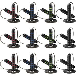 Junkin 12 Pieces Jump Ropes for Fitness with Ball Bearings Speed Jumping Rope Adjustable Skipping Rope with Foam Handles Exercise Jump Rope for Men Women Kids Cardio Training