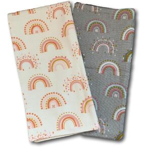 Leyl&Ari Flannel Burp Cloth Set, 2 Pack Rainbow Pattern 100% Cotton Soft & Absorbant Baby Rags Neutral (Moon Gray/White)