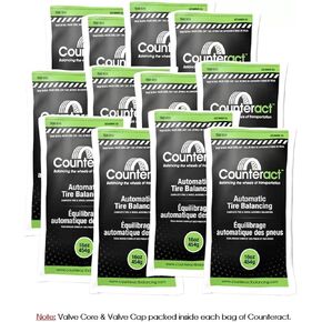 Counteract 16OZ-B12 Centrifugal Force Tire/Wheel Balancing Beads - Off-Road Vehicles, Light Duty Truck Tires, (12) 16oz Balance Bead Bags, (12) Valve Caps and Cores