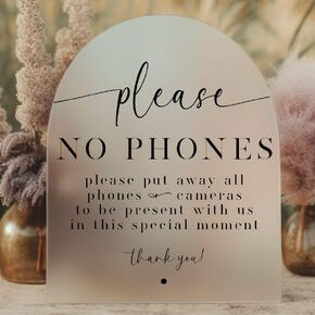 1801&Co. Unplugged Wedding Sign Frosted Arch Acrylic Table Sign 8" x 10" || ceremony welcome reception sign no phones down eyes up Minimalist Beautiful Boho Wedding Decor Must Haves