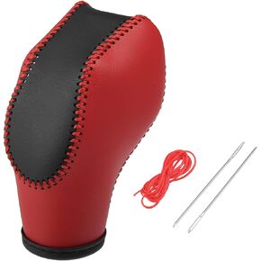 X AUTOHAUX 1set Car Faux Leather Gear Shift Knob Cover for Ford Focus Escape Fusion Fiesta Transit Van Black Red