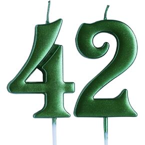 Green 42nd Birthday Candle, Number 42 Years Old Candles Cake Topper, Woman Or Man Party Decorations, Supplies