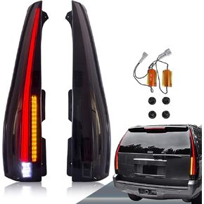 VLAND Led Tail Lights Compatible with Chevrolet Tahoe Suburban GMC Yukon 2007-2014, w/Dynamic Animation w/Yellow Turn Signal, 5 Pins with 5 Holes, Red Clear