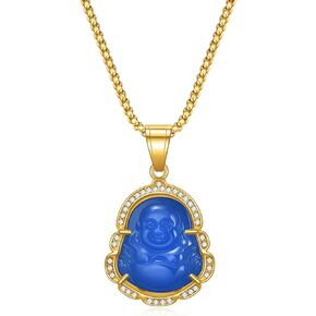 Rnivida Buddha Necklace Lucky Symbol Charm Amulet,Laughing Buddha Necklace Cubic Zirconia Pendant Protection Jewelry Gift with 316L Stainless Steel Chain