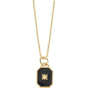 YoTreasure Black Enamel White Topaz Solid 14K Gold Plated Over 925 Sterling Silver Necklace
