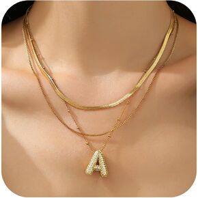 Bubble Letter Necklace Gold for Women - Initial Letter Pendant Zirconia Letter Necklace For Women Girls Gift