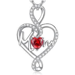 Mothers Day Gifts, Heart Birthstone Necklaces for Mom Women, Mom Necklace 925 Sterling Silver Necklace Birthstone Jewelry Anniversary Birthday Gift for Mom Grandma Wife from Daughters Son