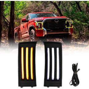 PACEWALKER LED Daytime Running Light DRL Front Fog Fits for 2022 2023 Toyota Tundra CrewMax SR SR5 Limited with Dynamic Sequential Turn Signal Daytime Running Lamps Amber/White Light