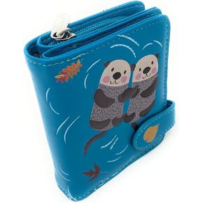 Shag Wear Otter Design Small Animal Wallet for Women and Teen Girls Vegan Faux Leather Teal 4.5"